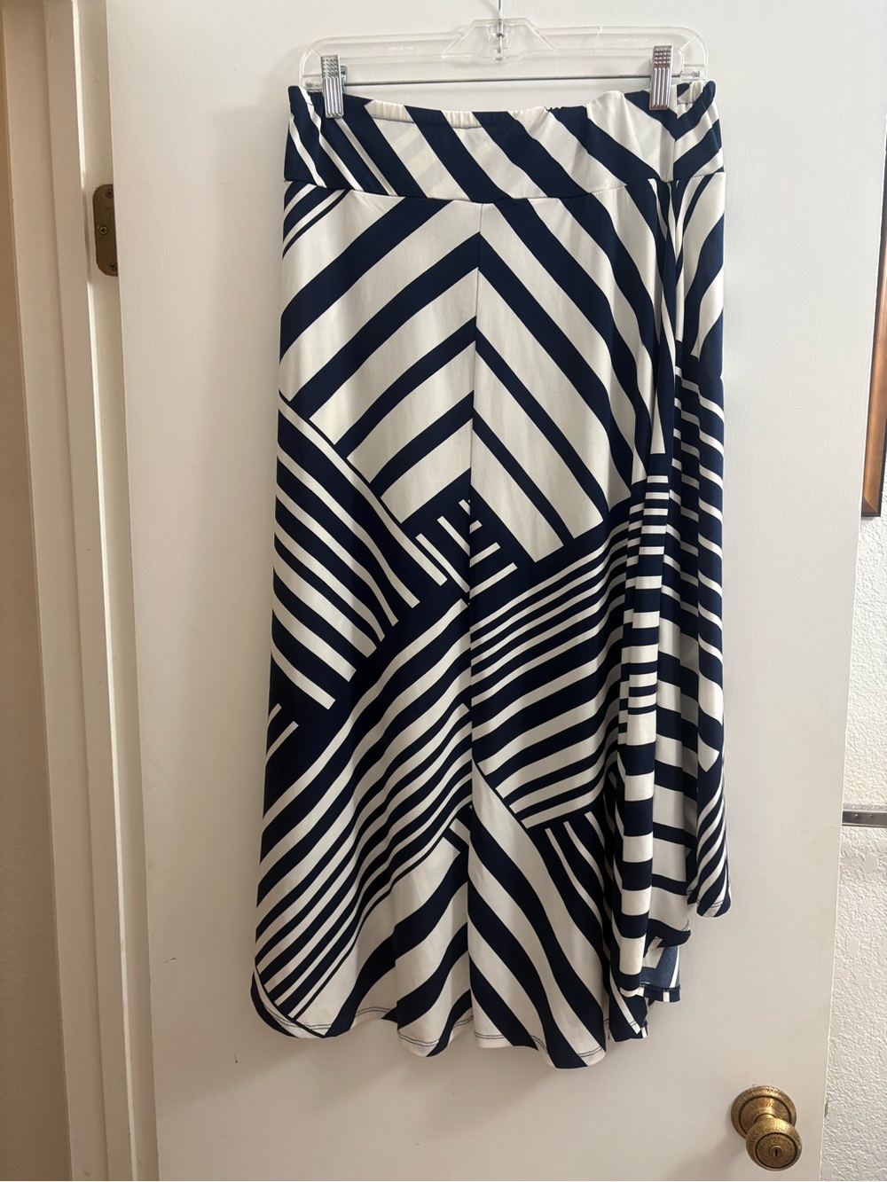 Cato Navy and White Asymmetrical Striped Skirt